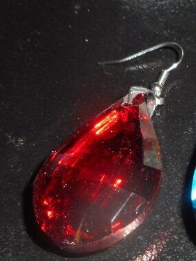 RED color earrings, dangle earrings! heavy, fishhook earwire